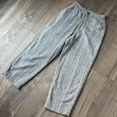 麻ツイード風 グレー系 スラックス 丈短パンツ S　古着