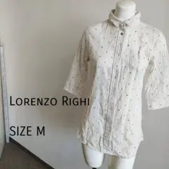 【ロレンゾライ】シャツ　Mサイズ 五分袖　　アイボリー　アンカー柄　シンプル