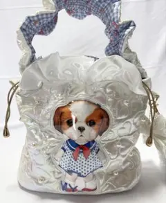 コヤンイサムチョン　ハンドメイド　ワンハンドル巾着バッグ　アンコちゃん　ホワイト