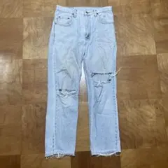 ライトブルー ダメージバギージーンズ