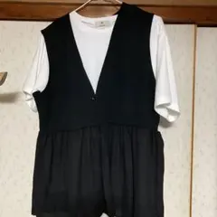Vネックフレアベスト・黒　3L