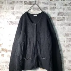 【ヴィンテージ】レトロ ビット付 ラメ糸ニット ジップアップ古着usedAS70