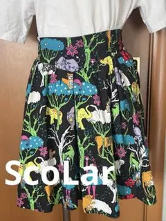 scolar カラフル アニマル柄 動物 フレアスカート ブラック スカラー