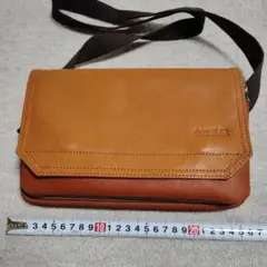 DOUBLE レザー ショルダーバッグ ブラウン