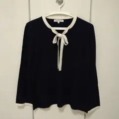 【美品】cat in the closet ネイビー リボン付き長袖ニット LL