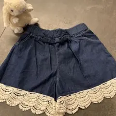 デニム風レース付きハーフパンツ 140