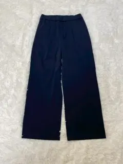 human ワイドパンツ ネイビー ストレッチ シンプル ナチュラル エレガント