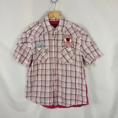 Fourseason　切り替え　半袖シャツ　ピンク　XL　B3524