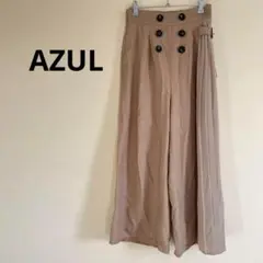 【アズール】ベージュ ワイドパンツ　ゴムウエスト　異素材　切り替え　プリーツ　M