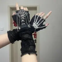 ハロウィン アームウォーマーセット スケルトン ロック スカル ブラック ☆