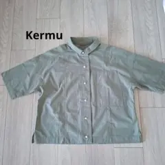 Kermu ブラウスシャツ　五分袖　カーキ　M