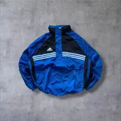 adidas古着ナイロンジャケットフルジッププリントロゴブルーDB33