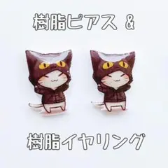 猫 パーカー 樹脂 ピアス イヤリング【送料無料】
