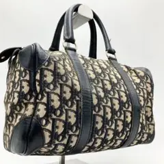 【美品】Christian Dior トロッター ミニボストンバッグ 青レザー