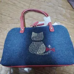 デニム猫デザインショルダーバッグ