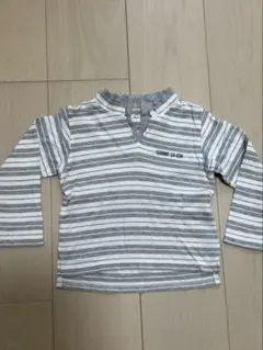 COMME CA ISM 長袖Tシャツ グレーとホワイトのストライプ 90cm