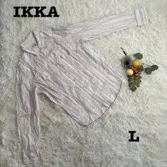 美品❤️IKKA/レディースブラウストップス/白/赤色ストライプ柄/L/刺繍入