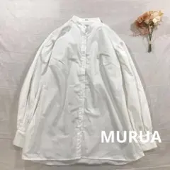 MURUA ムルーア ホワイト 長袖 バンドカラーシャツ ブラウス 袖ギャザー