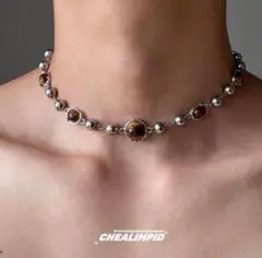 【Y2K】Brown stone *juzu* necklace