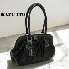 KAZU ITO ブラック ナイロン トートバッグ ショルダーバッグ がま口型