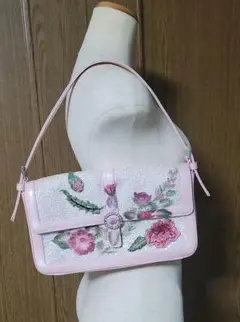 花柄刺繍 ショルダーバッグ ピンク