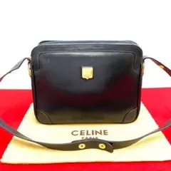 極 美品 セリーヌ マカダム ブラゾン ロゴ カーフレザー ショルダーバッグ