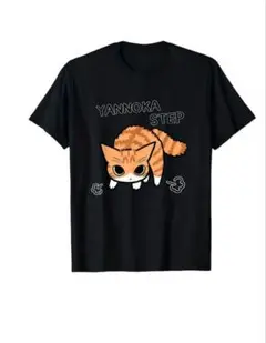 猫プリント Tシャツ ブラック Asian XXL