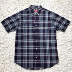 美品 supreme 半袖シャツ ボタンダウン チェック柄 M ネイビー