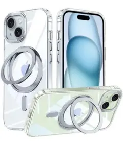 iPhone 14 ケース Magsafe対応 360°回転スタンド クリア