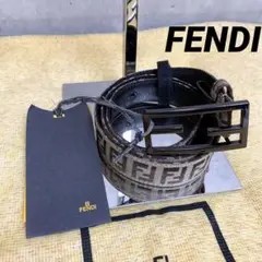極美品 フェンディ ベルト ズッキーノ バックル FF金具 キャンバス ブラウン