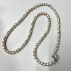 美品 真珠 パール ネックレス ロング 約71.5㎝ 留具シルバー SN1942