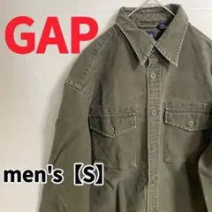 Y475【GAP】長袖ミリタリーシャツジャケット【S】カーキ