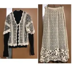 ヴィンテージ vintage クロシェ カーディガン スカート セットアップ