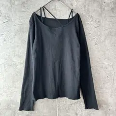 VIS ♡ 美品　リブ カットソー　黒　長袖　オフショルダー　華奢紐　F