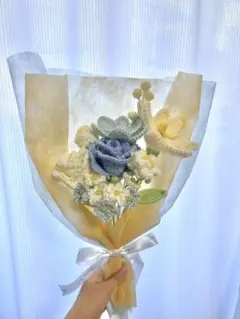 【青いバラのブーケ】　枯れない花束　あみぐるみ　毛糸の花束　編みぐるみ