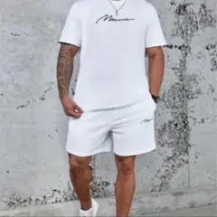 メンズセットアップ　白　White 夏　半袖　半ズボン　SML