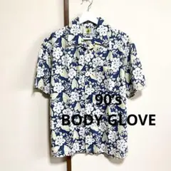 90s BODY GLOVE ハイビスカス柄アロハシャツM オールドサーフ 希少