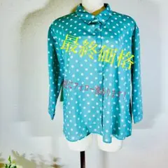 ✨美品✨UNIQLO水玉模様の七分袖シャツ　Lサイズ　ブルー涼しく着れる可愛い♡