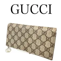 【チャームがかわいい】グッチ GUCCI GGスプリーム 折り財布 長財布