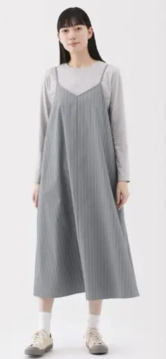 無印良品　速乾グレー ストライプ キャミワンピース　美品