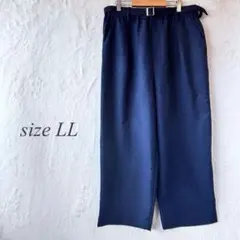 ベルト付きワイドパンツ サイズLLネイビー ゆったり ボトムス 864