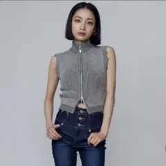 EMODA プレーティングクラッシュリブニットタンクトップ グレー
