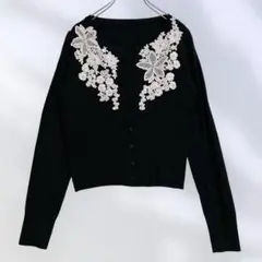 297 セラヴィ 長袖カーディガン ブラック レース 黒 上品 綺麗め 花柄刺繍