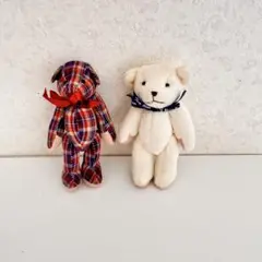 【廃盤品】ぬいぐるみセット 白とチェック柄　Tiny Bear