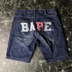 【A・BATHING APE】デニムショートパンツ BAPEロゴ 裏原ストリート