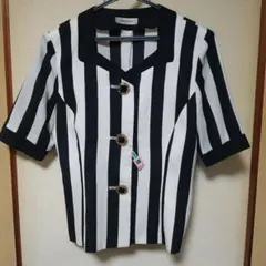 【昭和レトロ】ストライプ ショート丈 ノーカラージャケット レディース