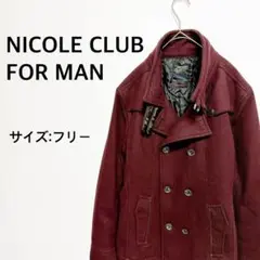 ニコルクラブフォーメン　ピーコート　千鳥柄　エンジ　フリー　オシャレ　カジュアル
