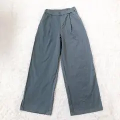 美品　ワイドパンツ　ウエスト総ゴム　接触冷感　綿混　ズボン　ブルーグレー　M