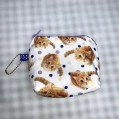 リアル茶トラ猫柄　ミニポーチ