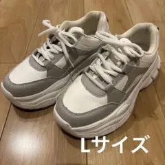 グレー/ホワイト 厚底スニーカー 合成皮革 Lサイズ